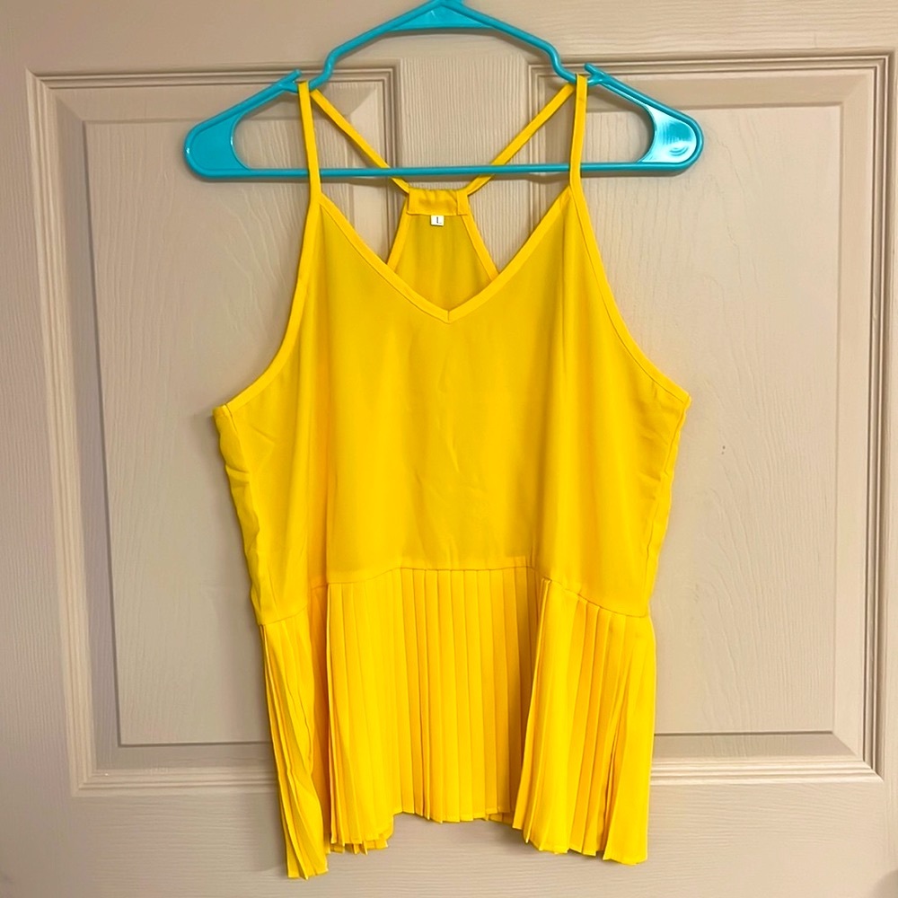 Bright sunny yellow sleeveless top blouse with pleated bottom detailing (New!)